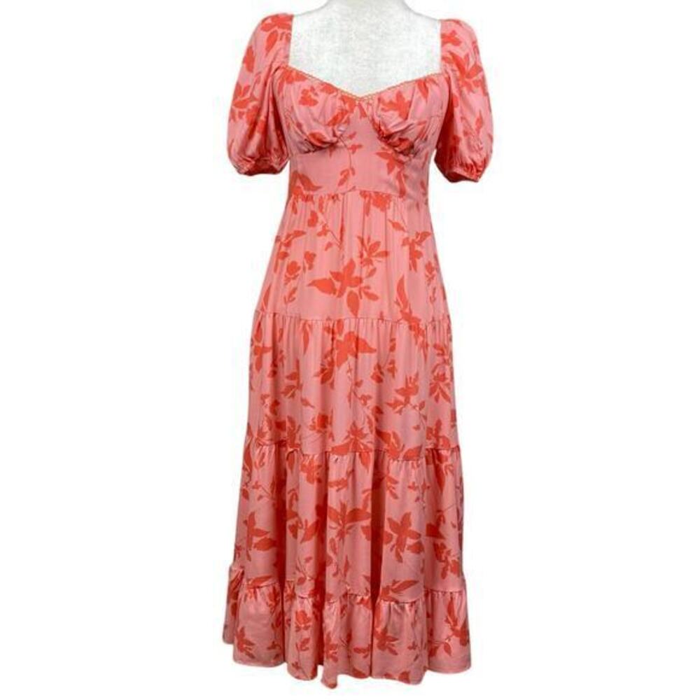 Dear Siouxsie Milkmaid Dress Womens XS Babydoll Sweetheart Pink Floral Cottage‎